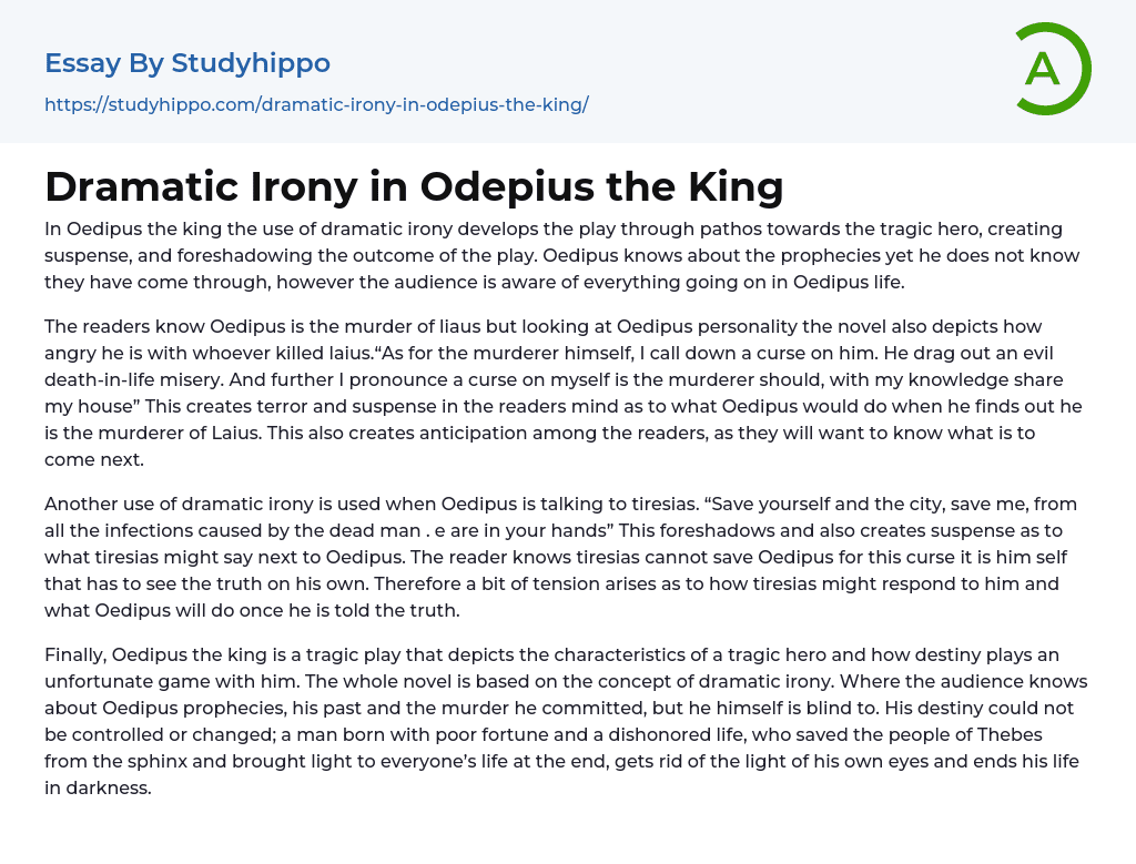 Dramatic Irony in Odepius the King Essay Example