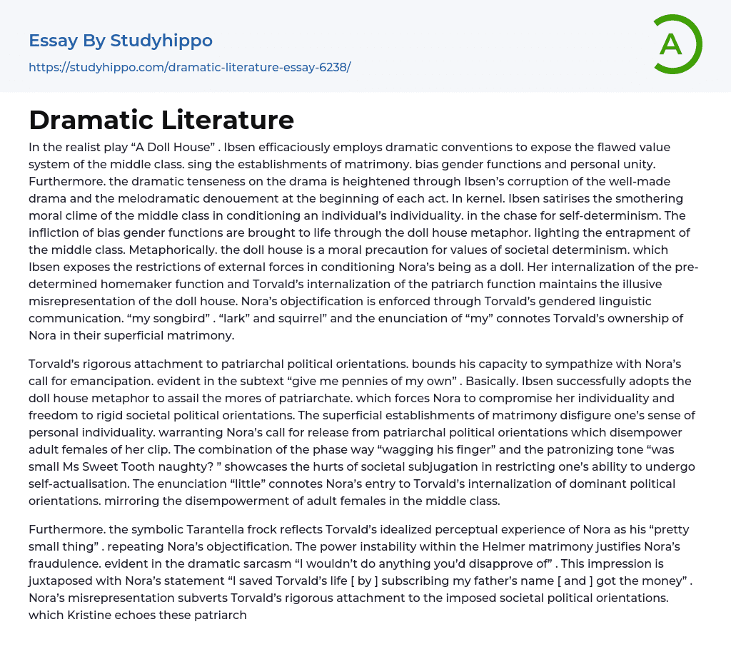 Dramatic Literature Essay Example