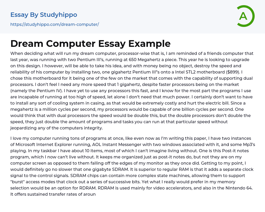 Dream Computer Essay Example