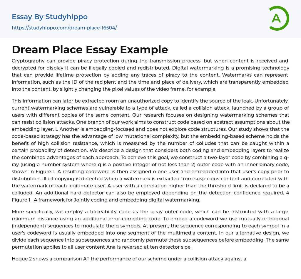 Dream Place Essay Example