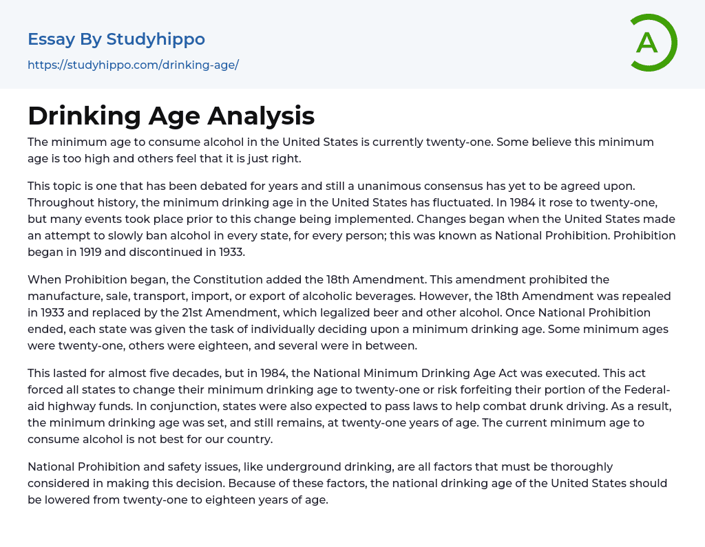 Drinking Age Analysis Essay Example