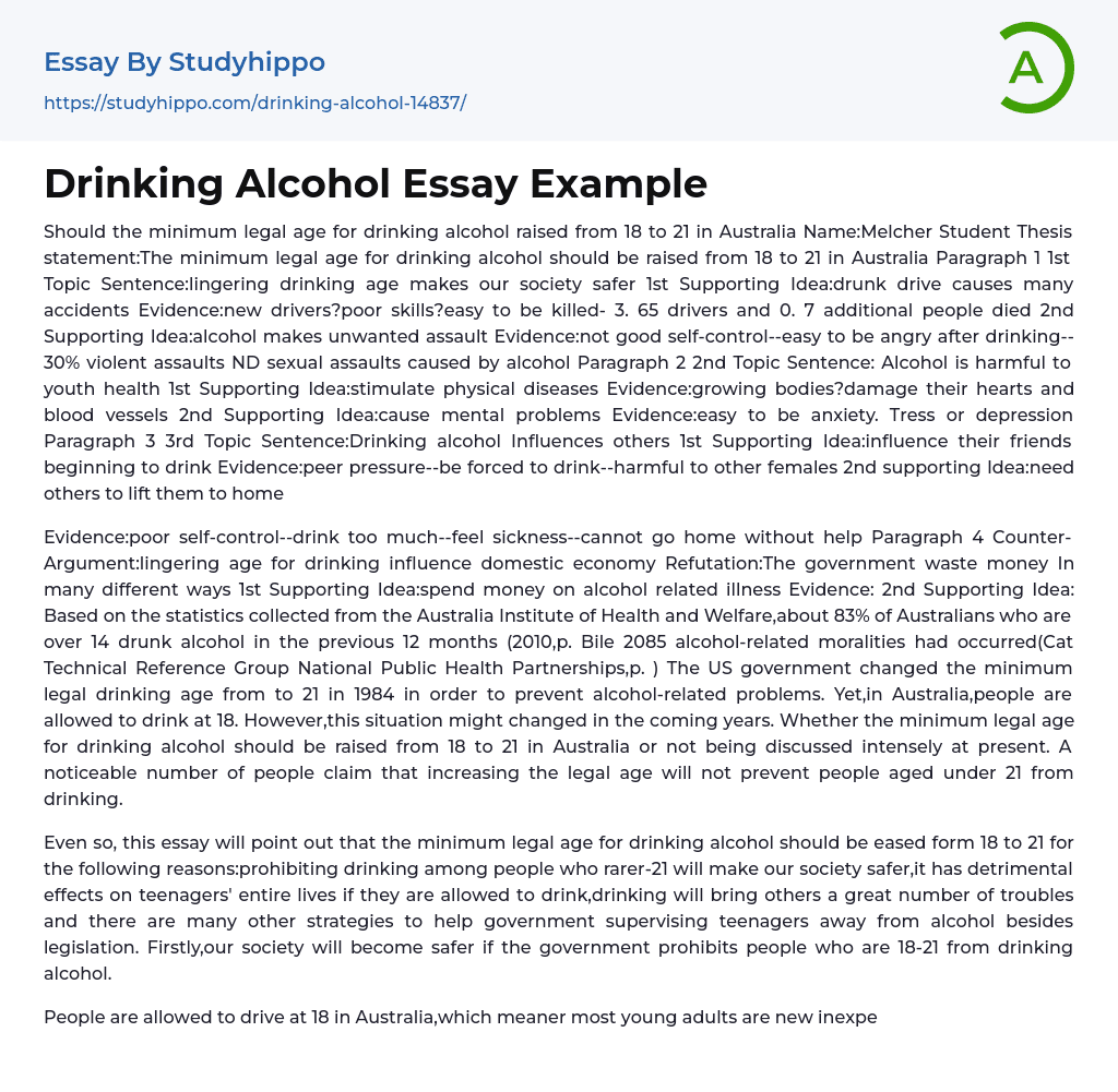 drinking alcohol expository essay