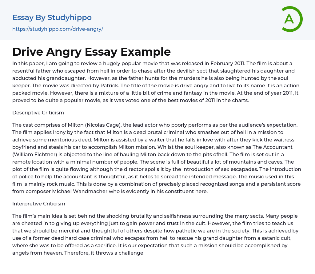 Drive Angry Essay Example