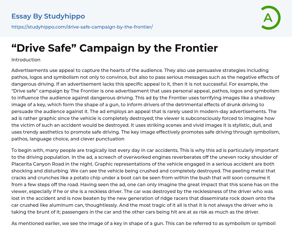 “Drive Safe” Campaign by the Frontier Essay Example