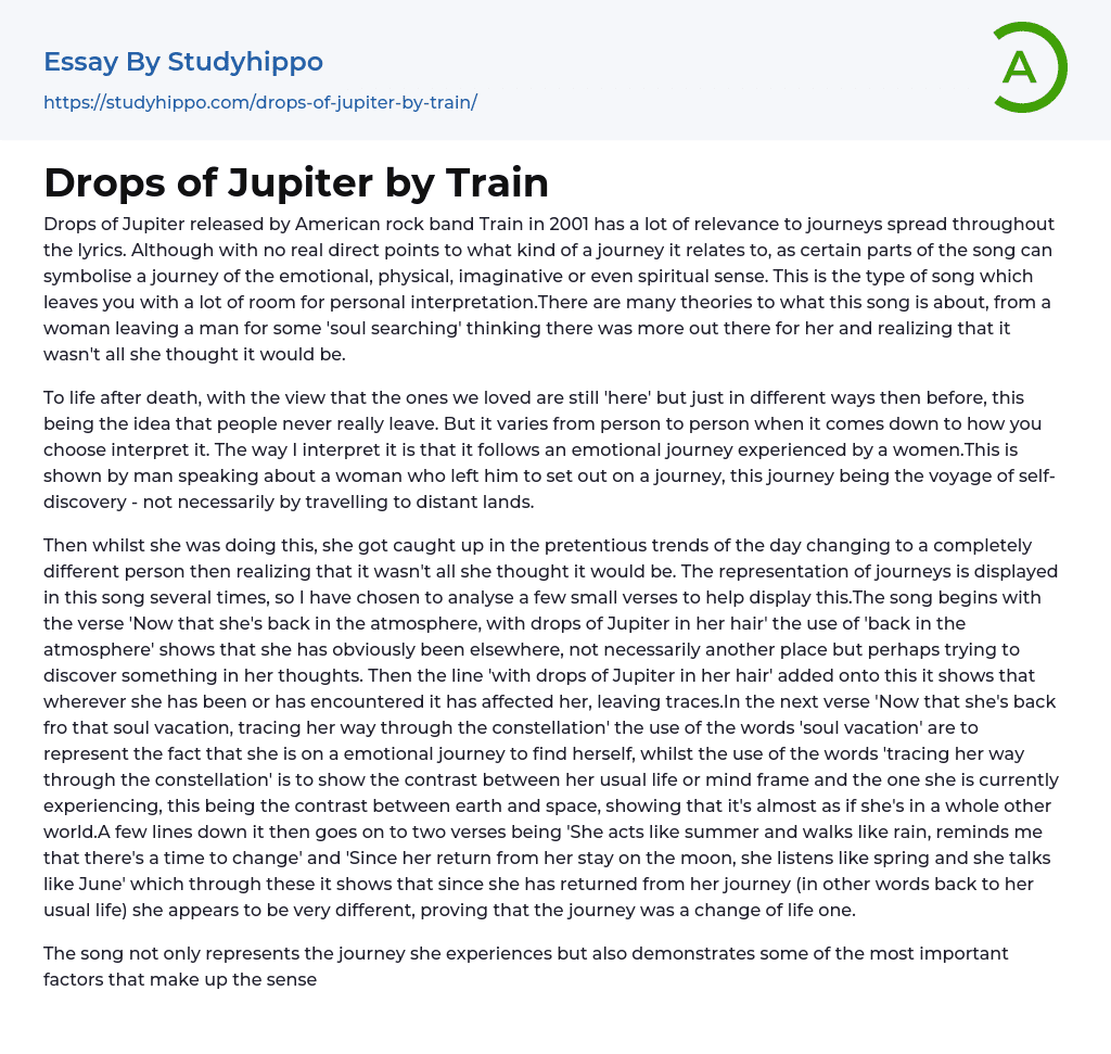 Drops of Jupiter by Train Essay Example