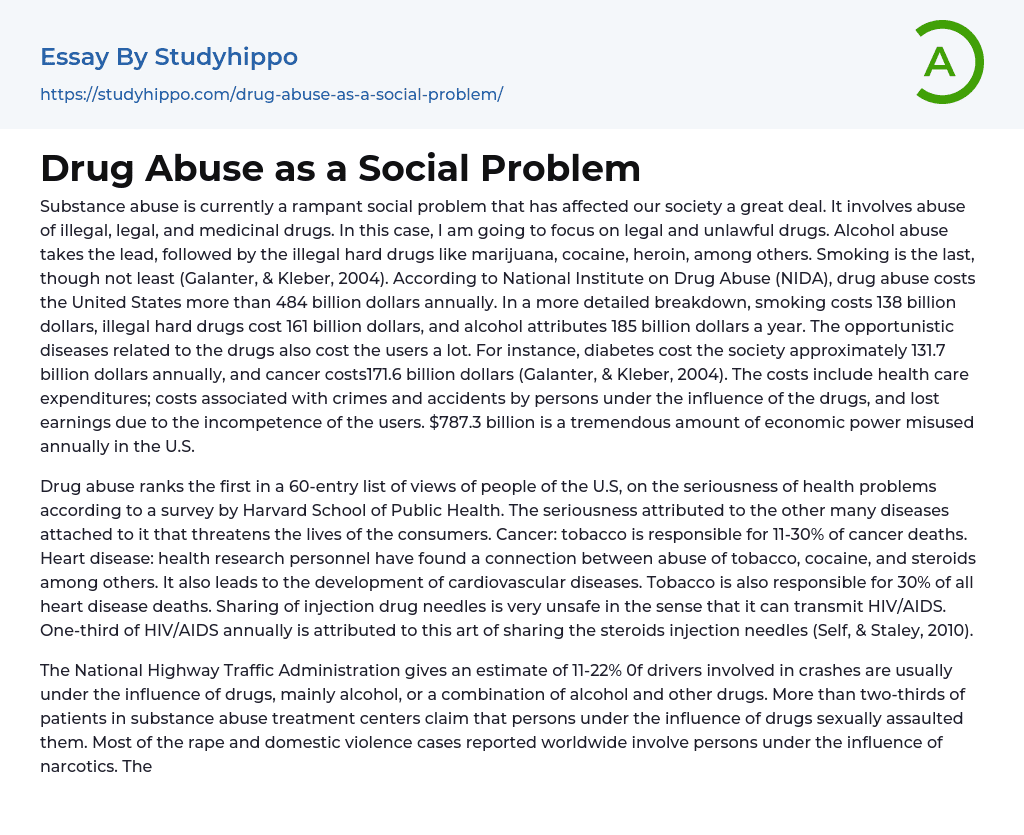 Drug Abuse as a Social Problem Essay Example