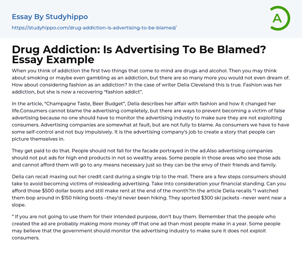 Drug Addiction: Is Advertising To Be Blamed? Essay Example