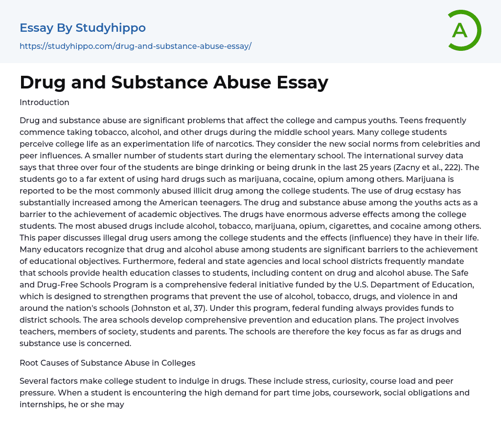 Drug and Substance Abuse Essay