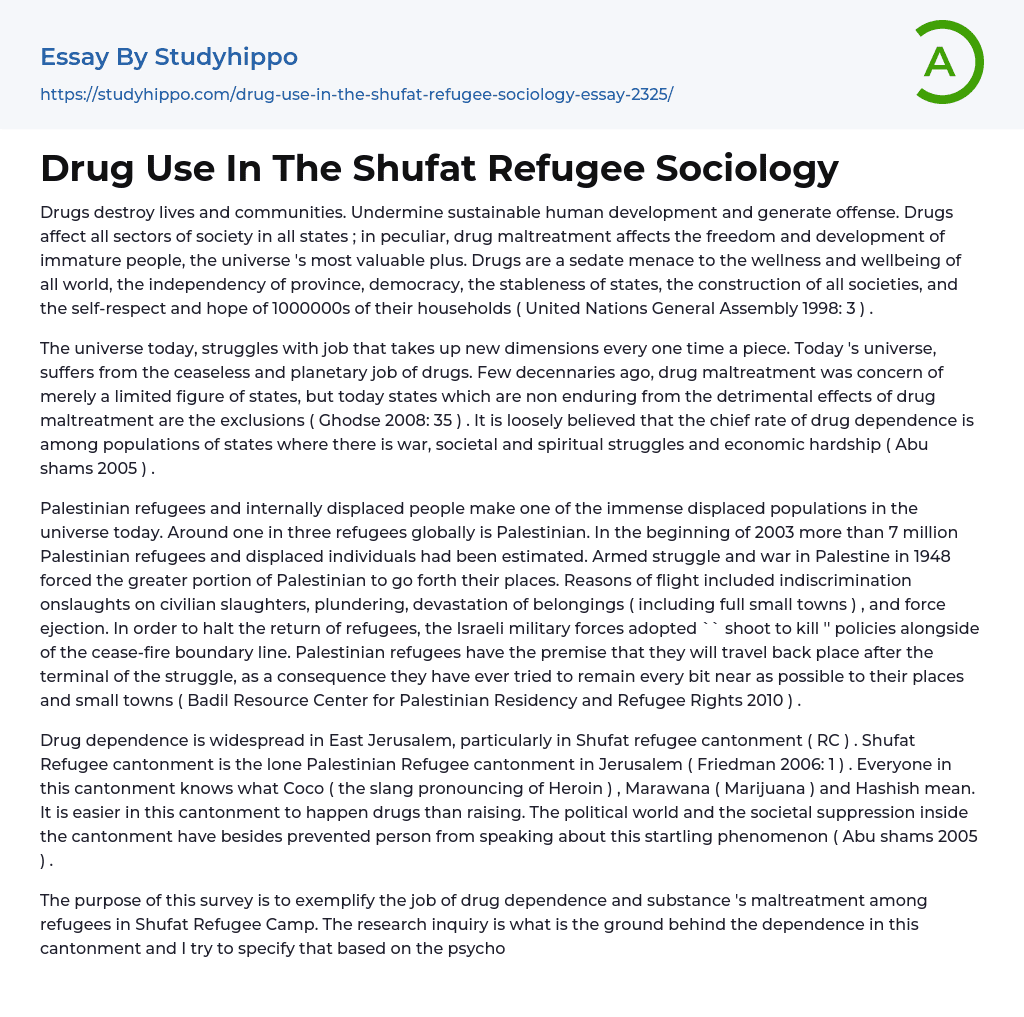 Drug Use In The Shufat Refugee Sociology Essay Example