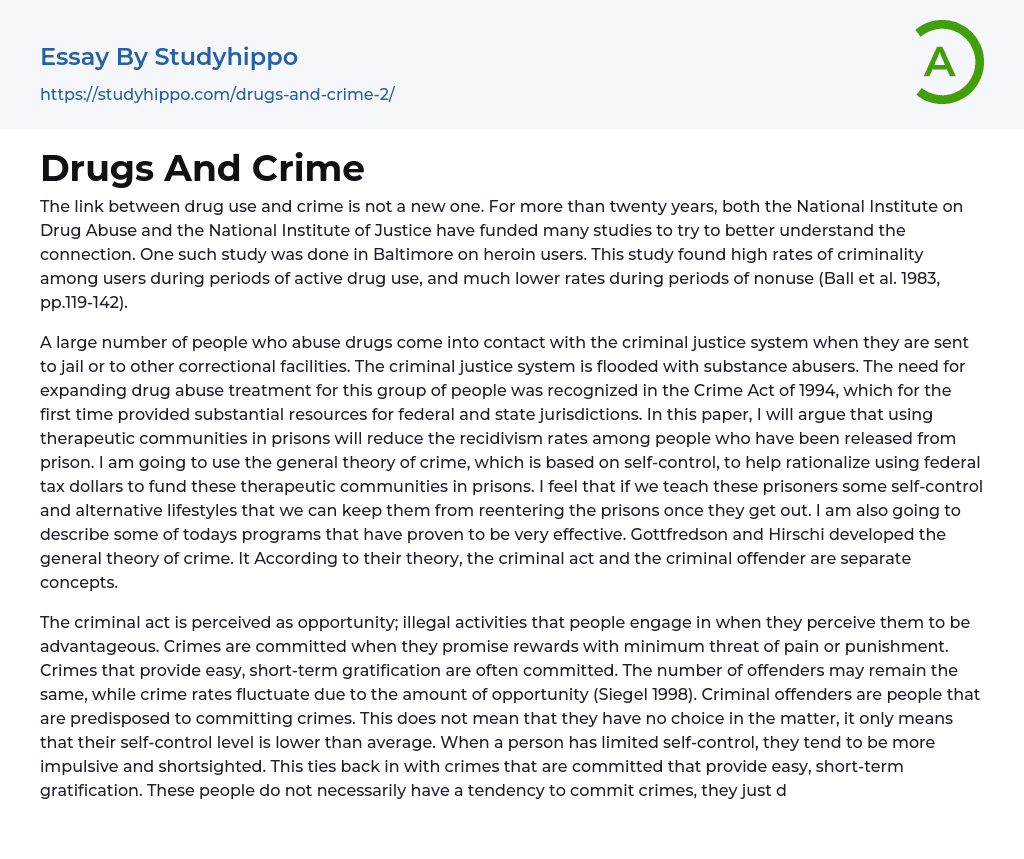 Drugs And Crime Essay Example