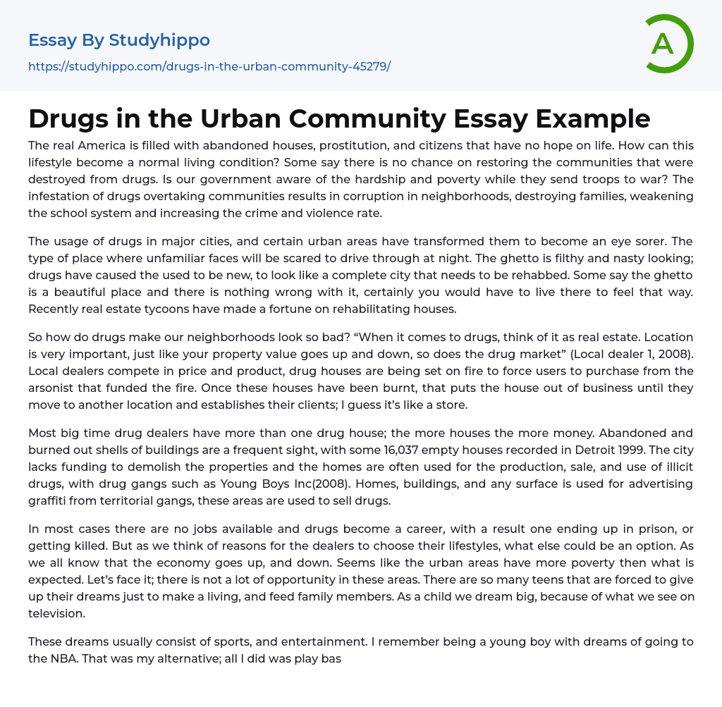 Drugs in the Urban Community Essay Example