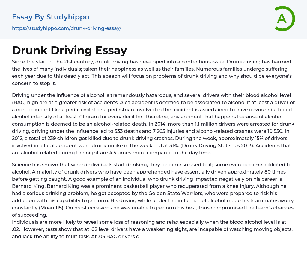 Drunk Driving Essay