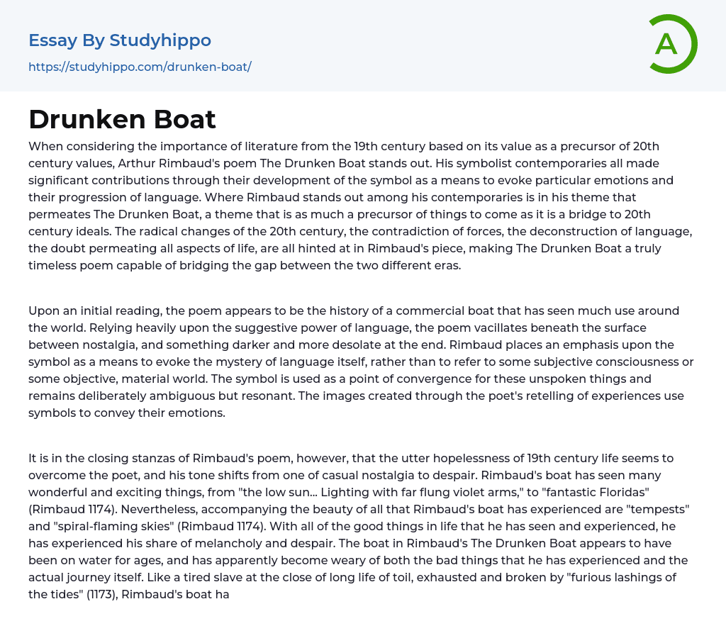 Drunken Boat Essay Example