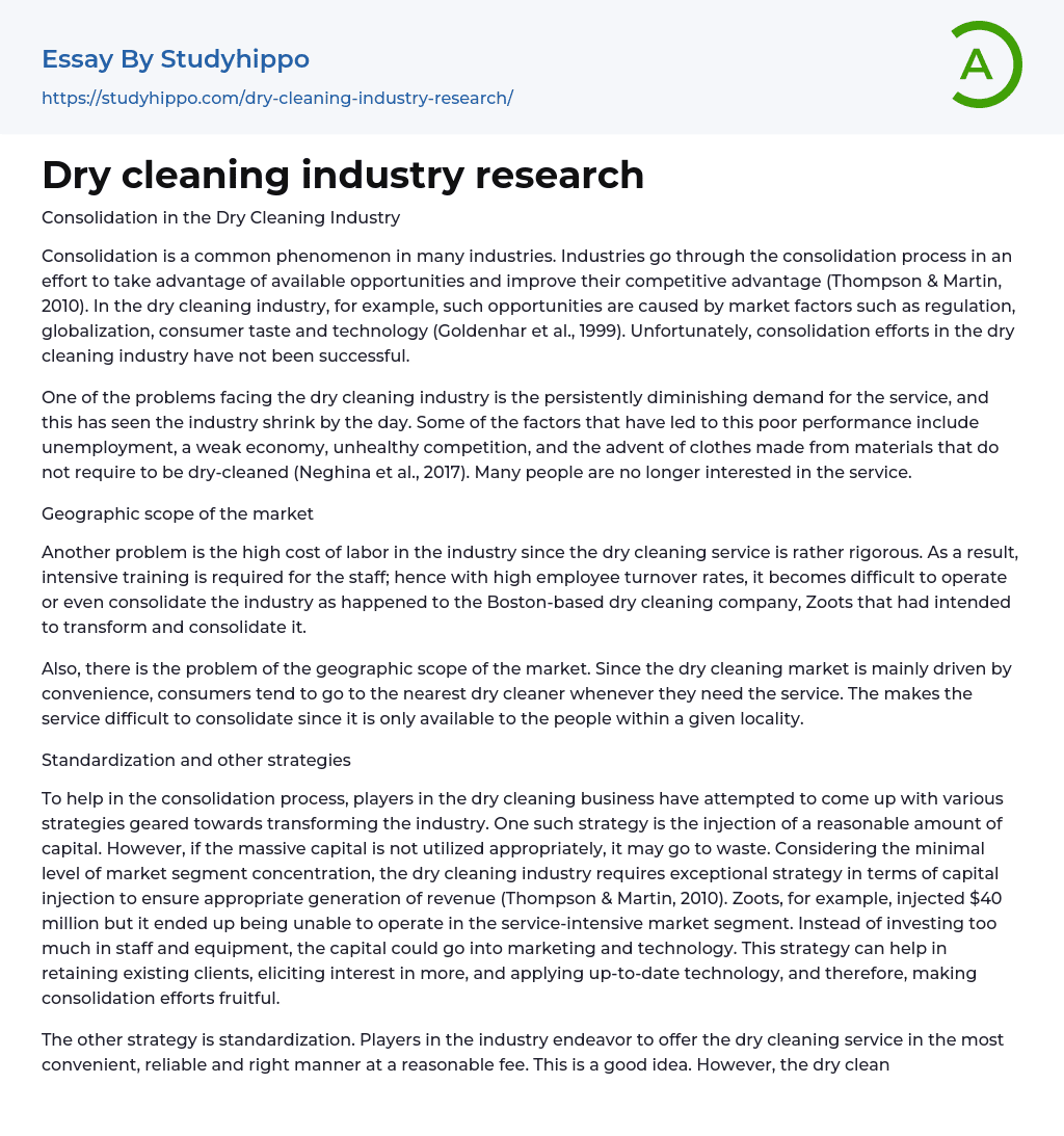 Dry cleaning industry research Essay Example