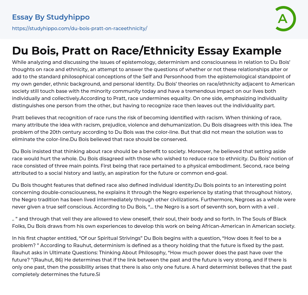 Du Bois, Pratt on Race/Ethnicity Essay Example