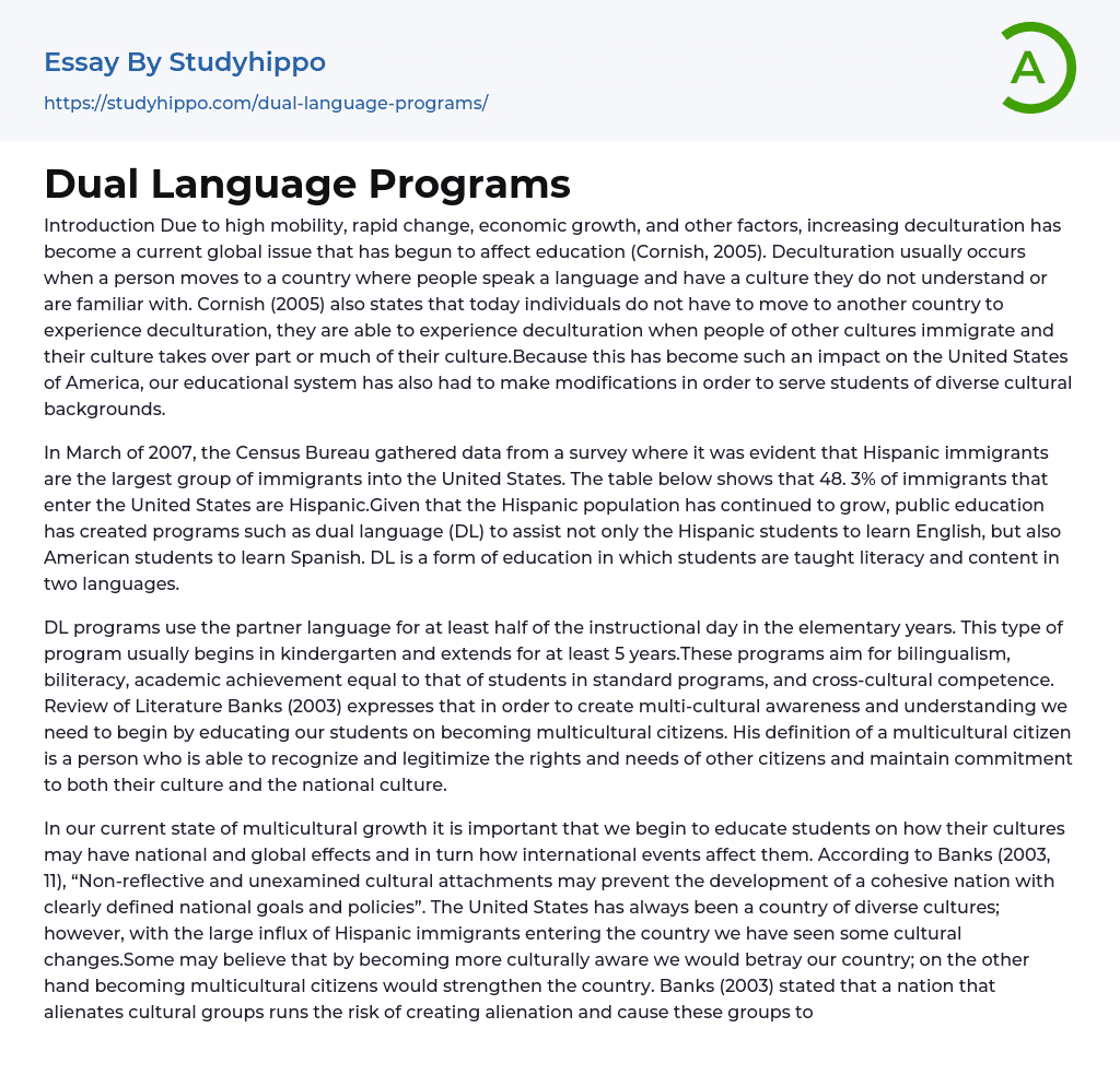 Dual Language Programs Essay Example