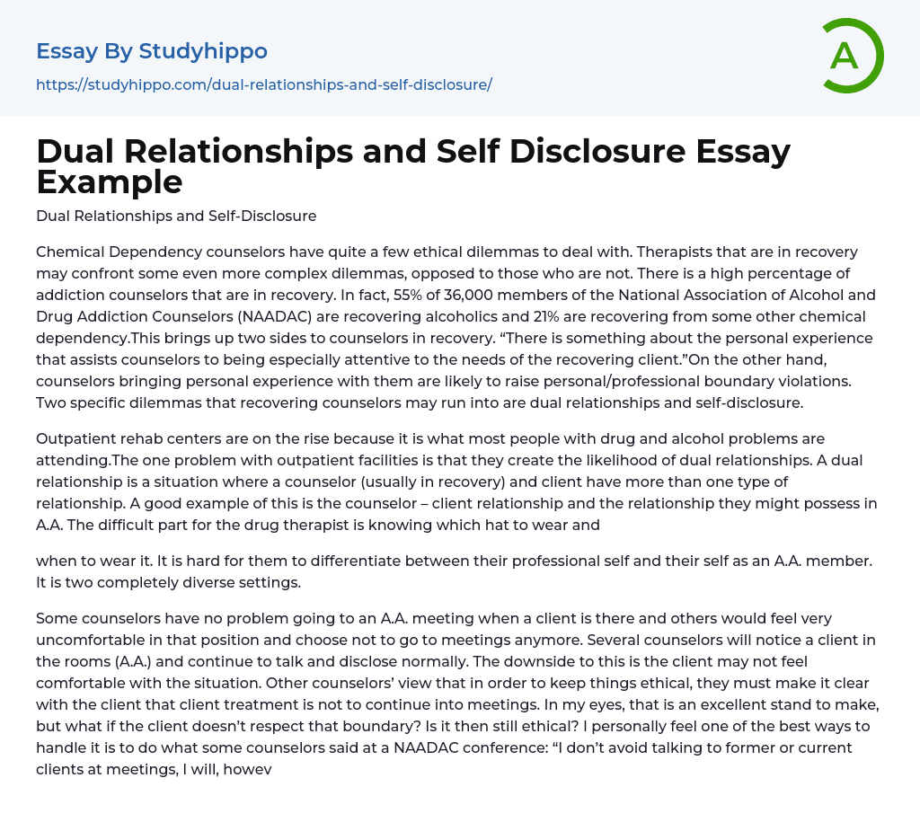 Dual Relationships and Self Disclosure Essay Example