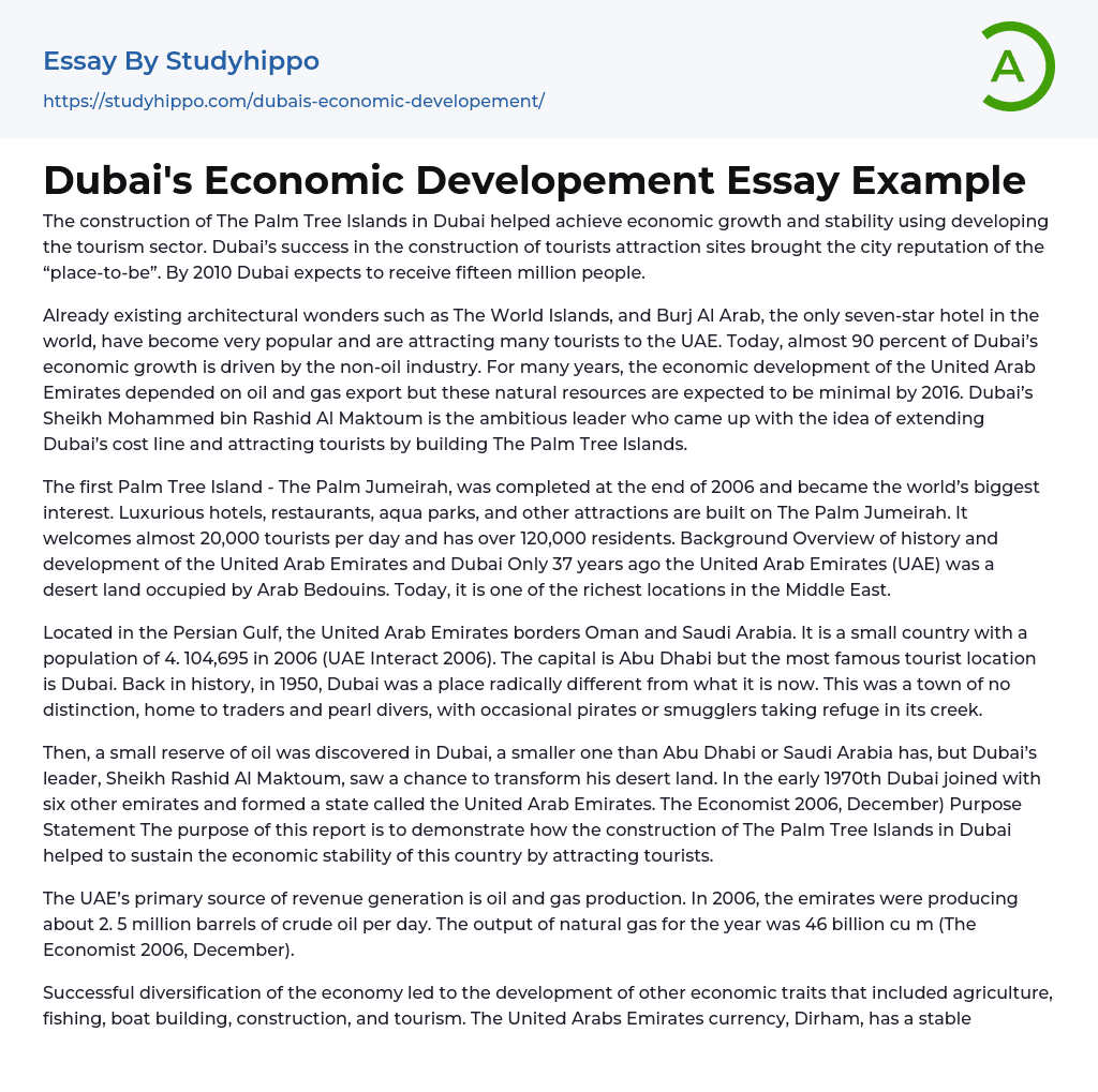 Dubai’s Economic Developement Essay Example