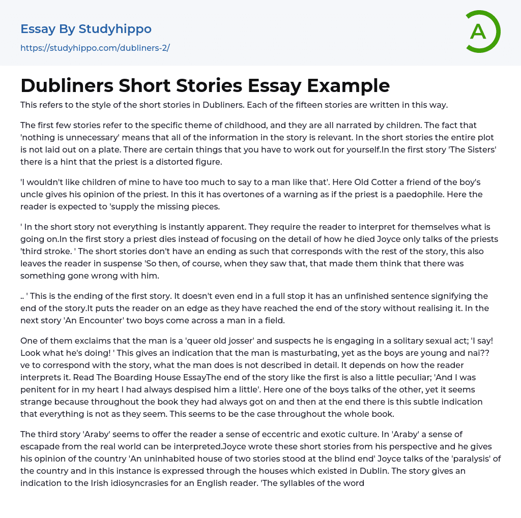Dubliners Short Stories Essay Example