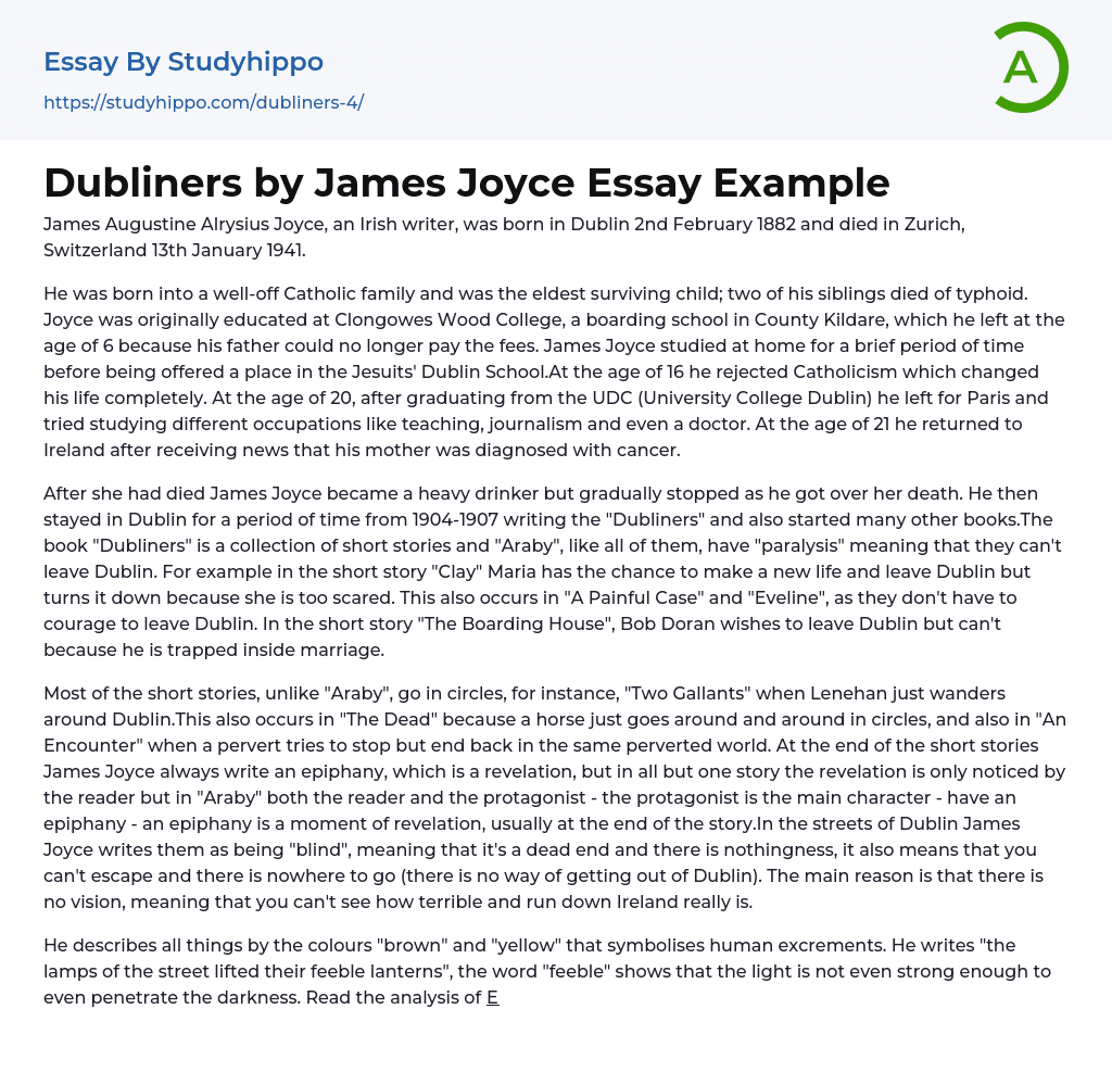 Dubliners by James Joyce Essay Example