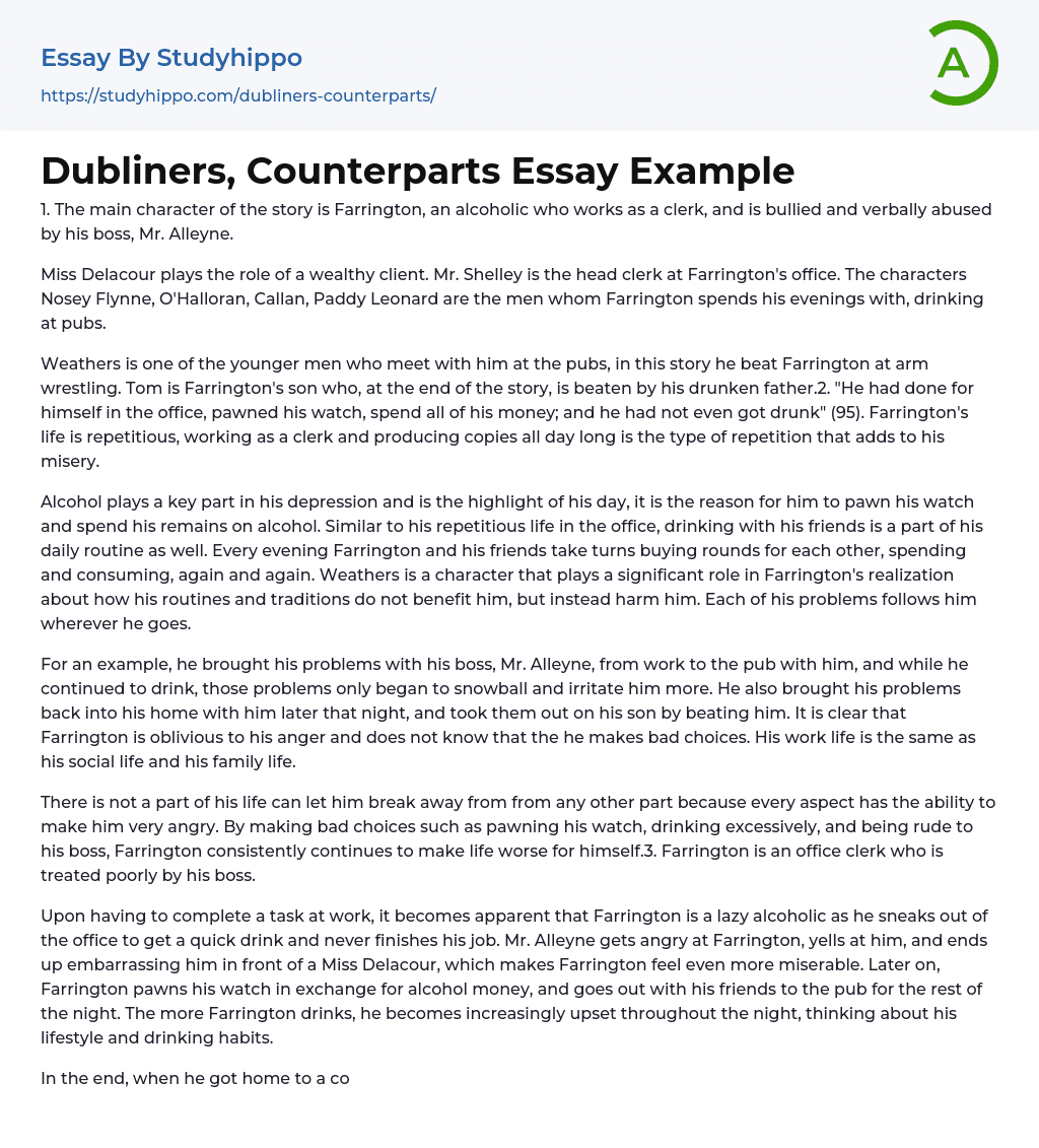 Dubliners, Counterparts Essay Example