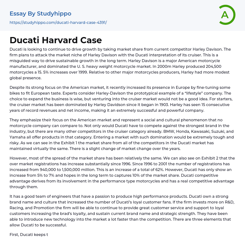Ducati Harvard Case Essay Example
