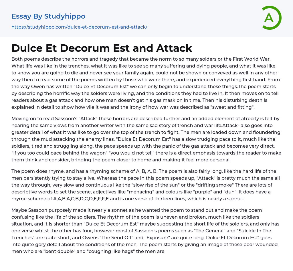 Dulce Et Decorum Est and Attack Essay Example