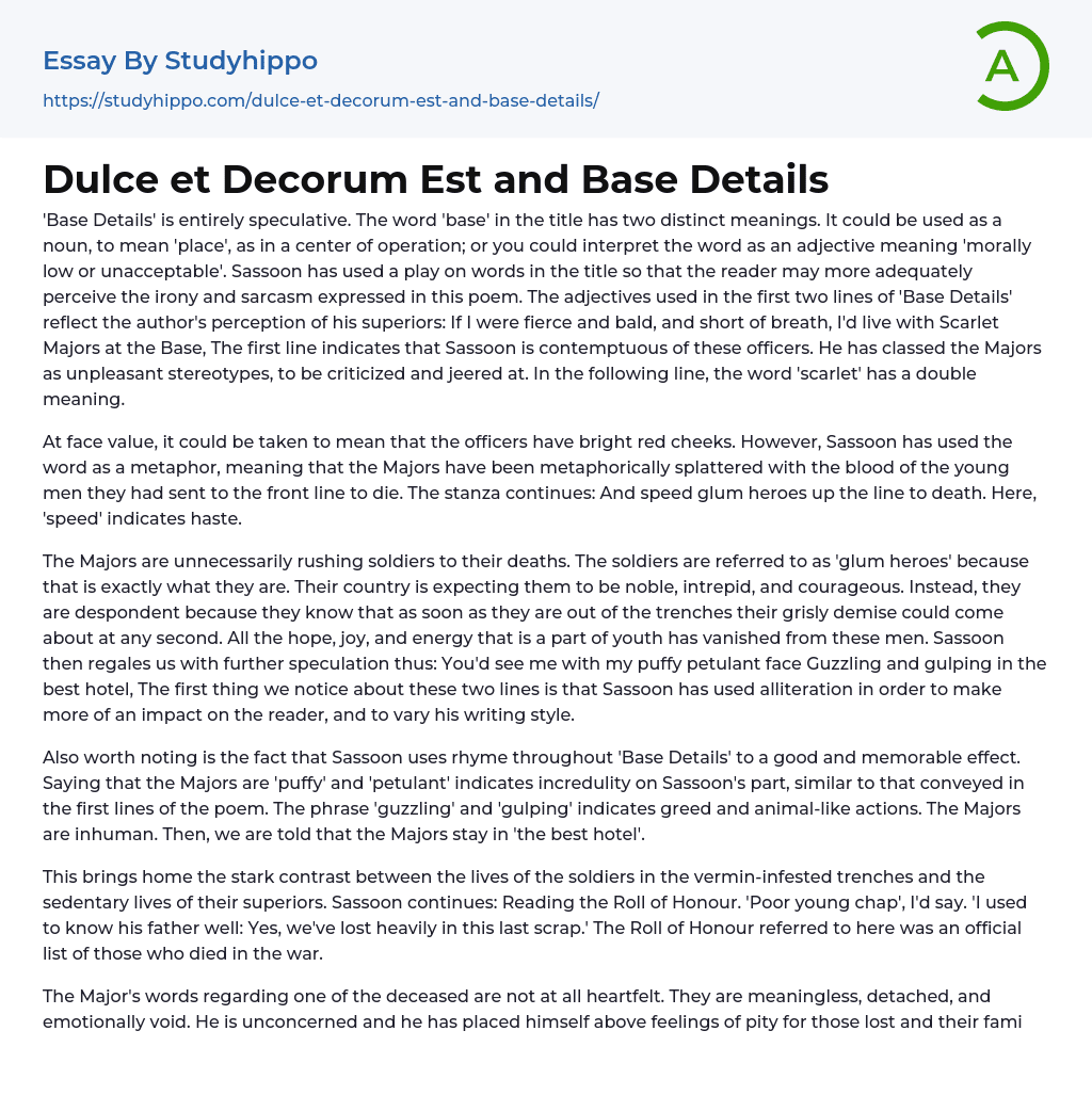 Dulce et Decorum Est and Base Details Essay Example