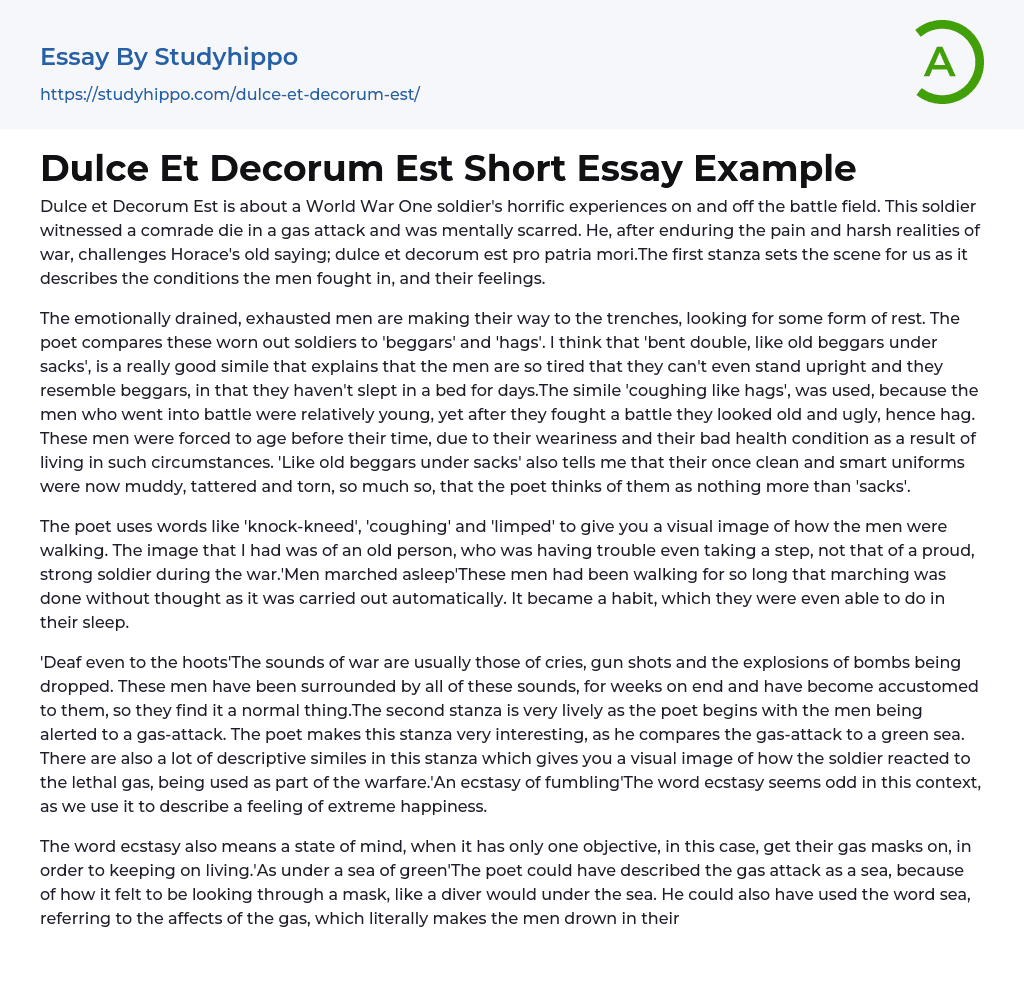 Dulce Et Decorum Est Short Essay Example