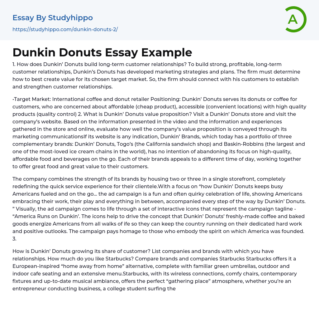 Dunkin Donuts Essay Example