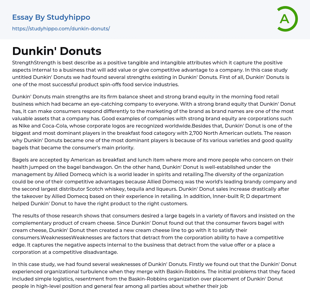 Dunkin’ Donuts Essay Example