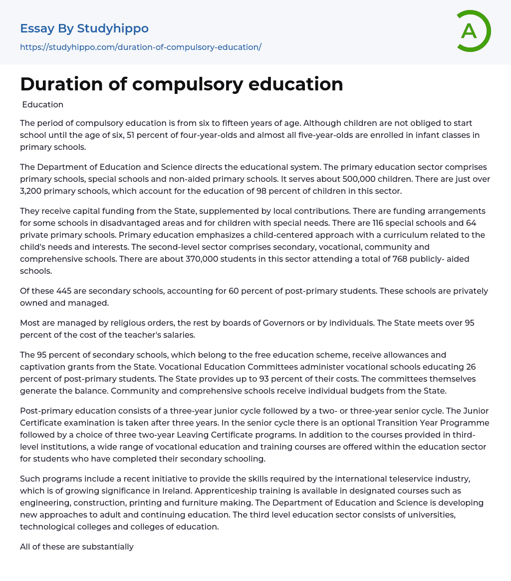 Duration of compulsory education Essay Example