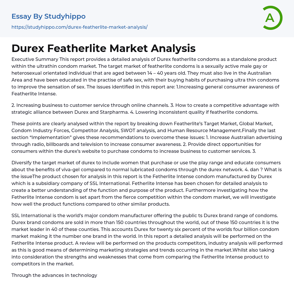Durex Featherlite Market Analysis Essay Example