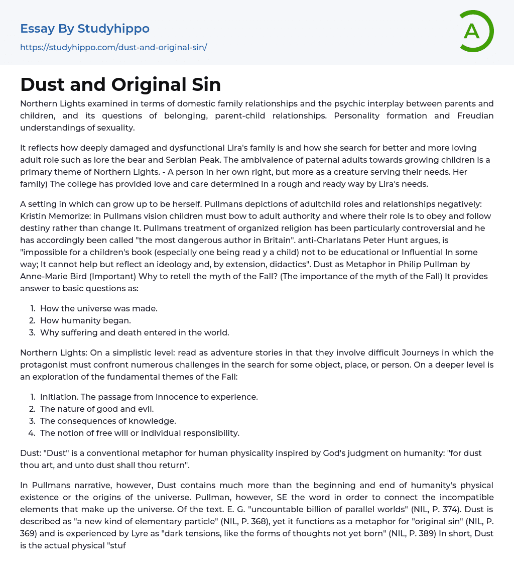 Dust and Original Sin Essay Example