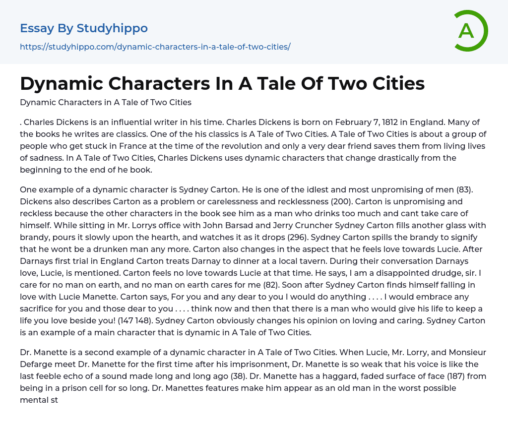 Dynamic Characters In A Tale Of Two Cities Essay Example