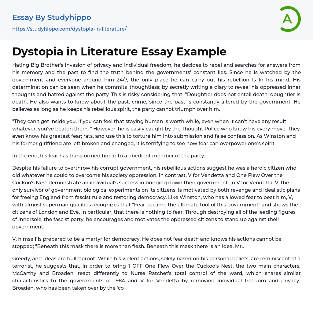 Dystopia in Literature Essay Example