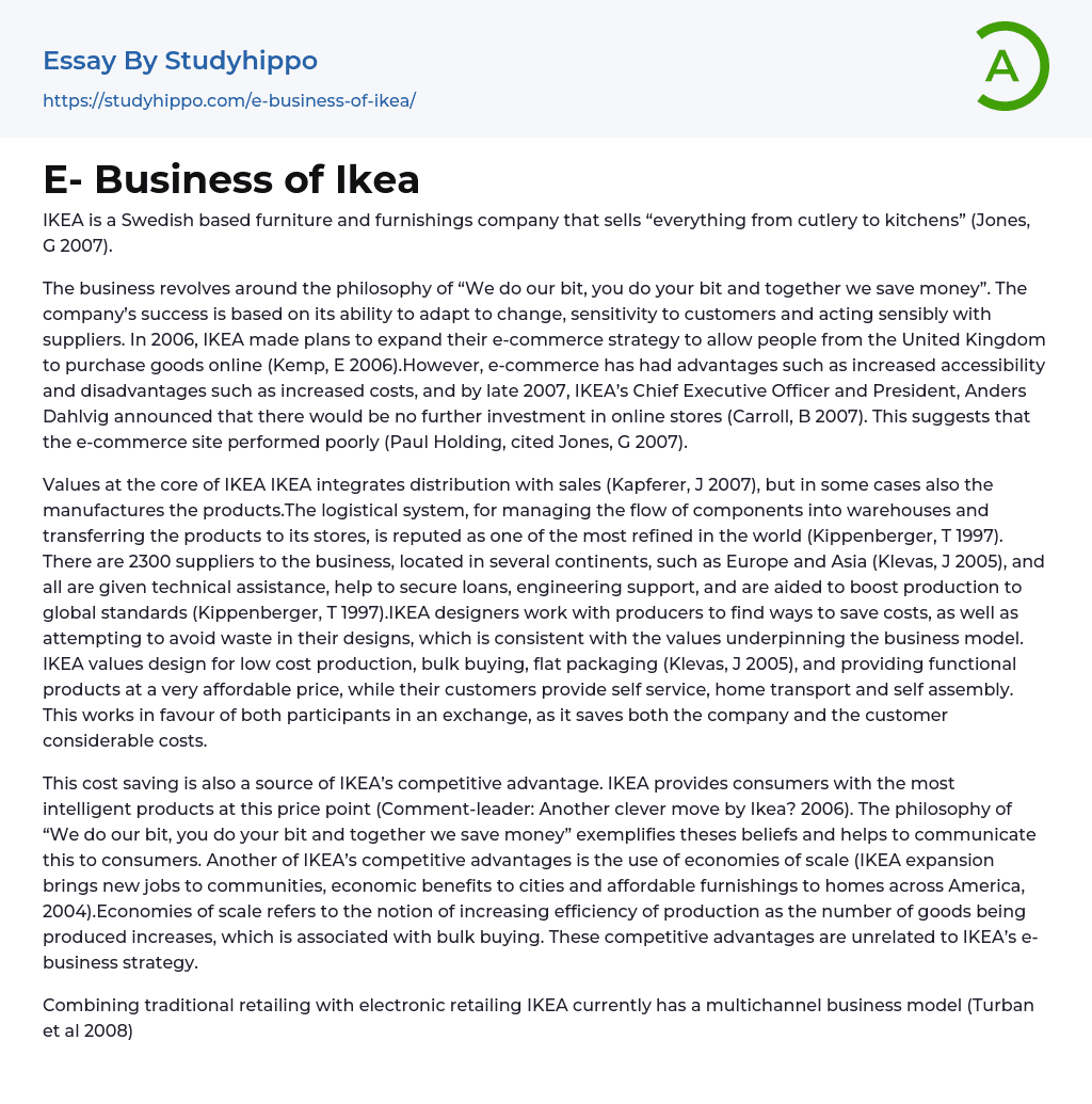 E- Business of Ikea Essay Example