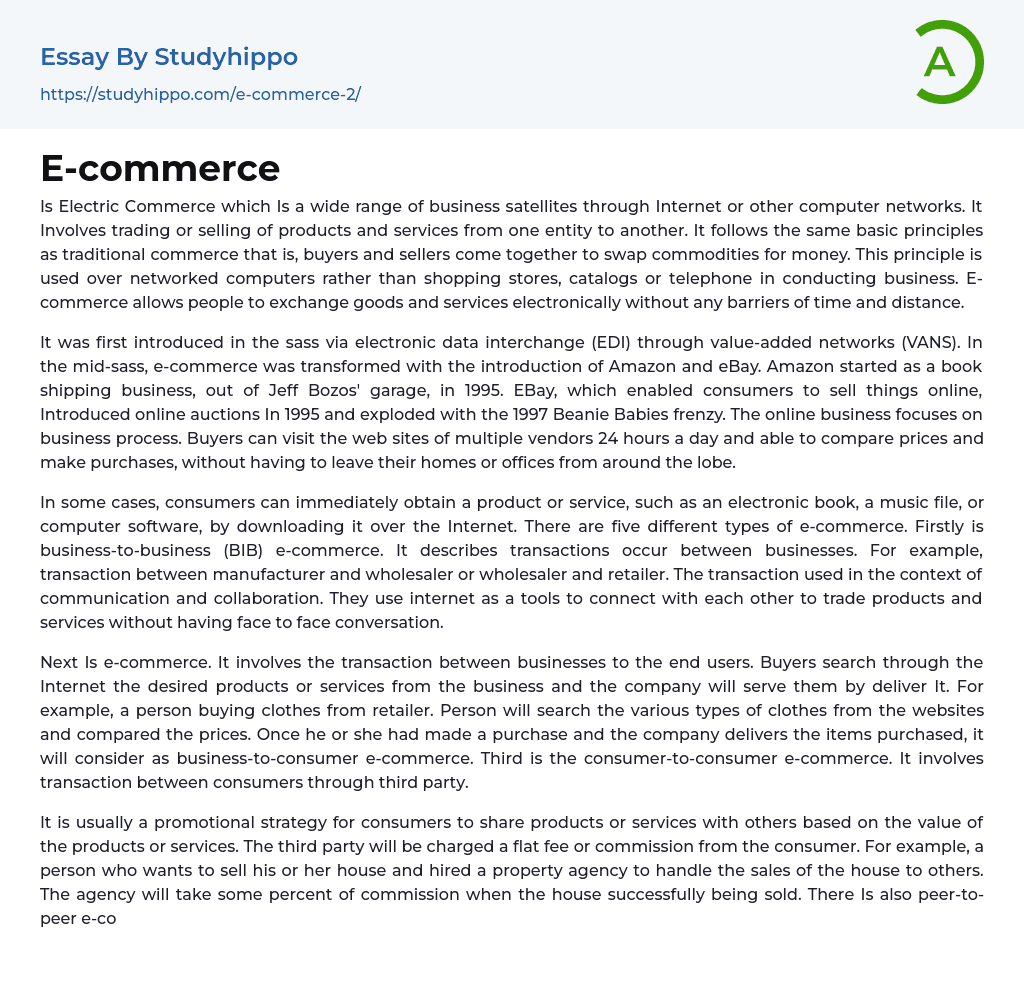 E-commerce Essay Example