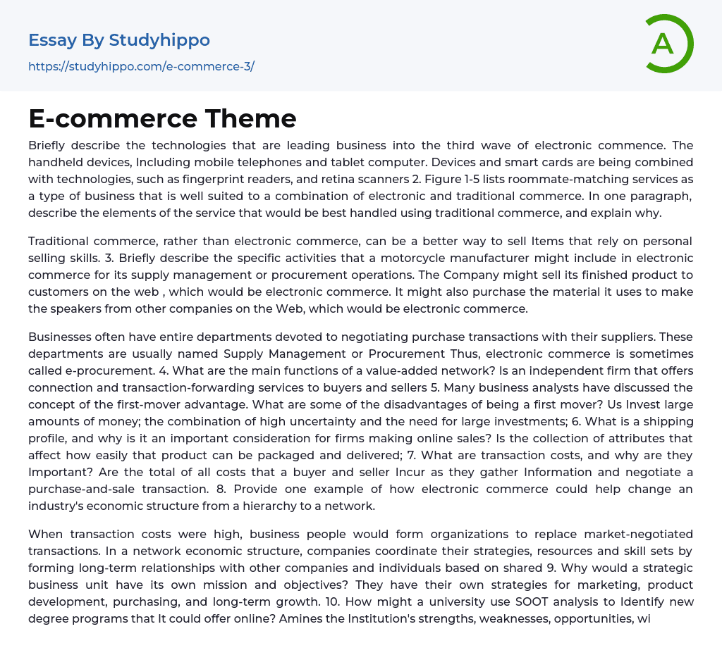 E-commerce Theme Essay Example