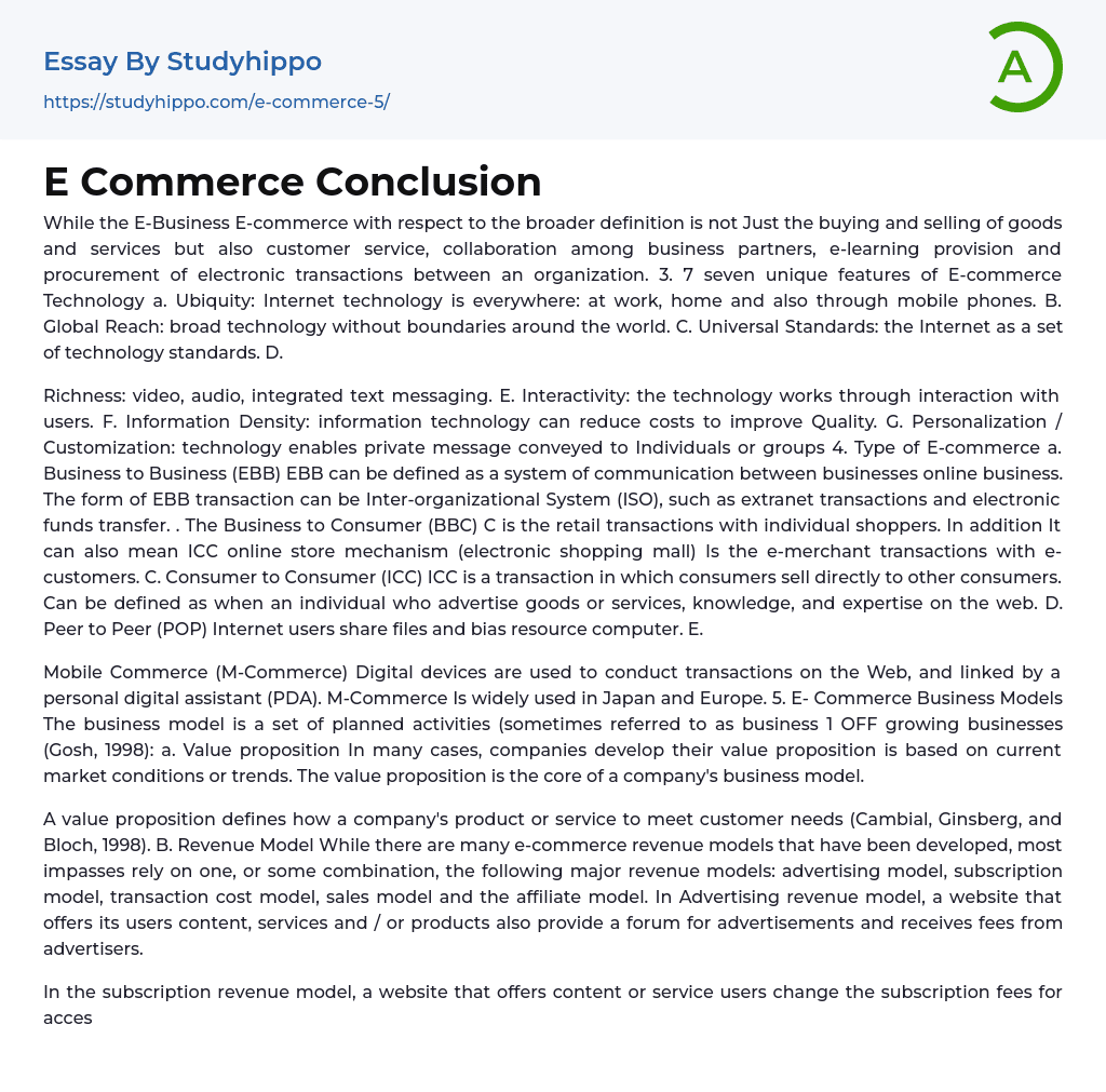 E Commerce Conclusion Essay Example