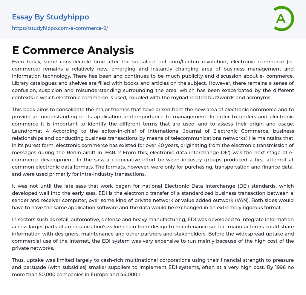 E Commerce Analysis Essay Example