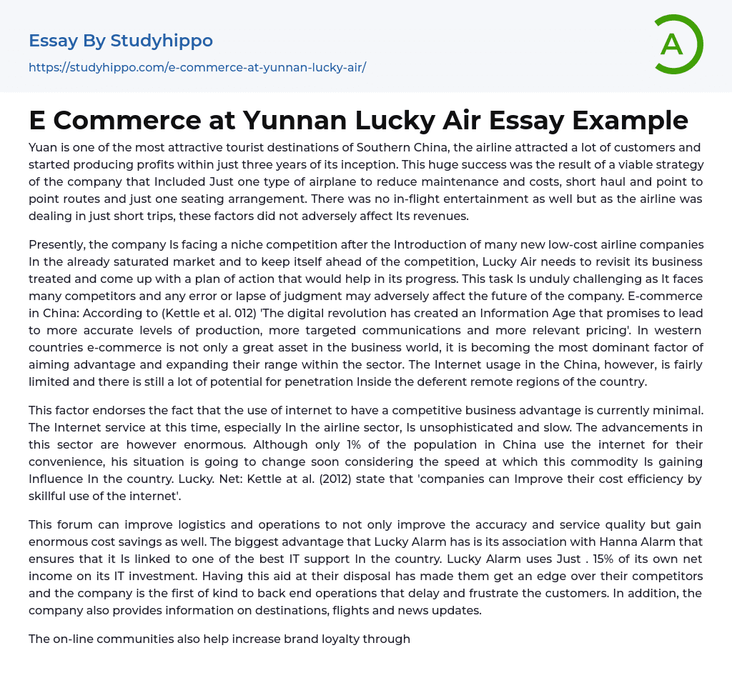 E Commerce at Yunnan Lucky Air Essay Example