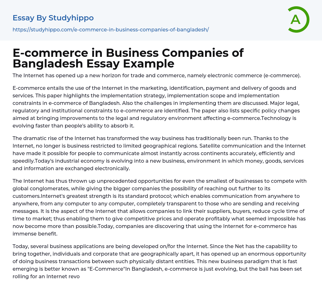 E-commerce in Business Companies of Bangladesh Essay Example