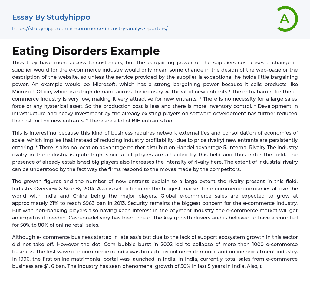 Eating Disorders Example Essay Example