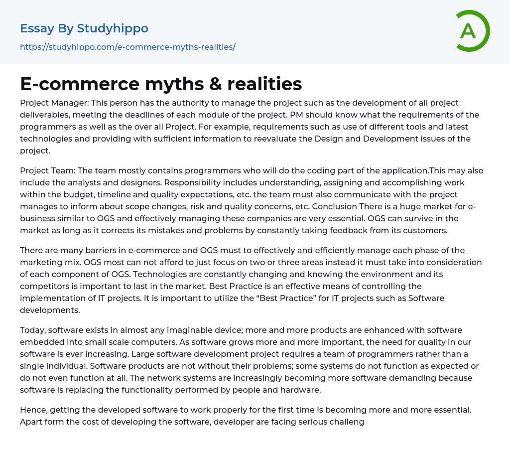 E-commerce myths & realities Essay Example