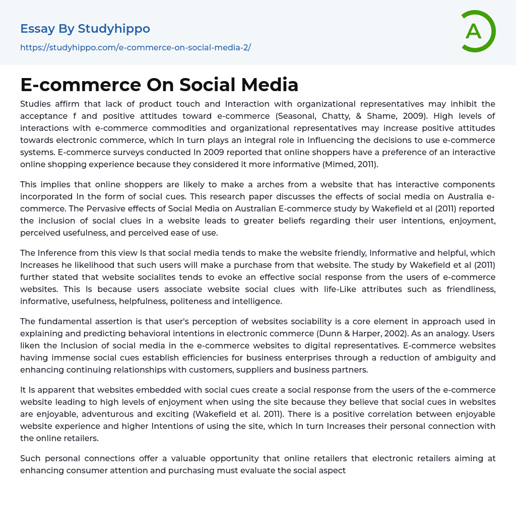 E-commerce On Social Media Essay Example