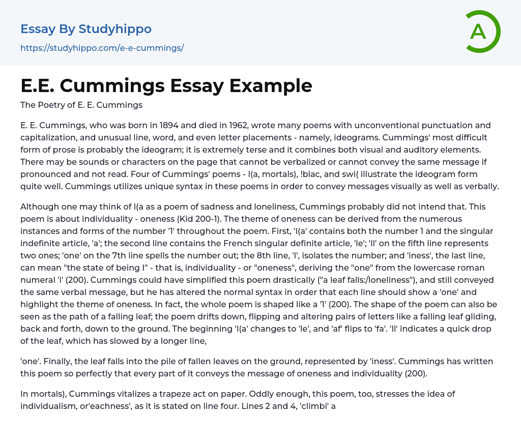 E.E. Cummings Essay Example