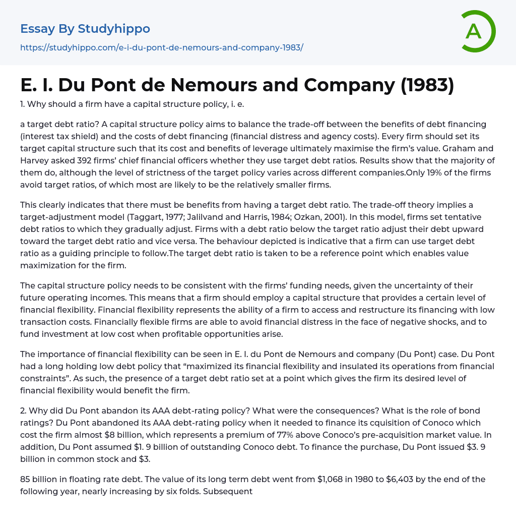 E. I. Du Pont de Nemours and Company (1983) Essay Example