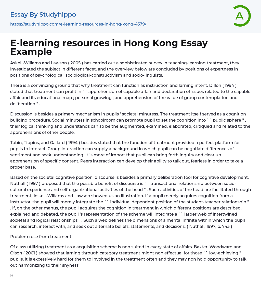 E-learning resources in Hong Kong Essay Example