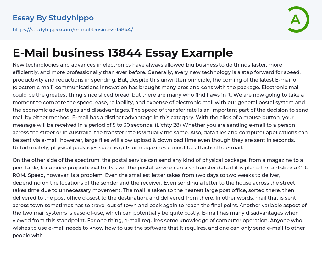 E-Mail business 13844 Essay Example